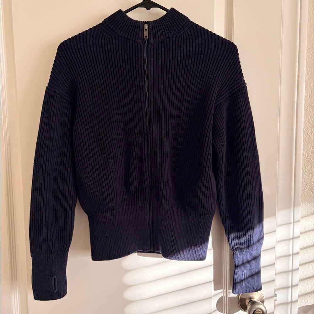 COS Navy Ribbed Zip Cardigan